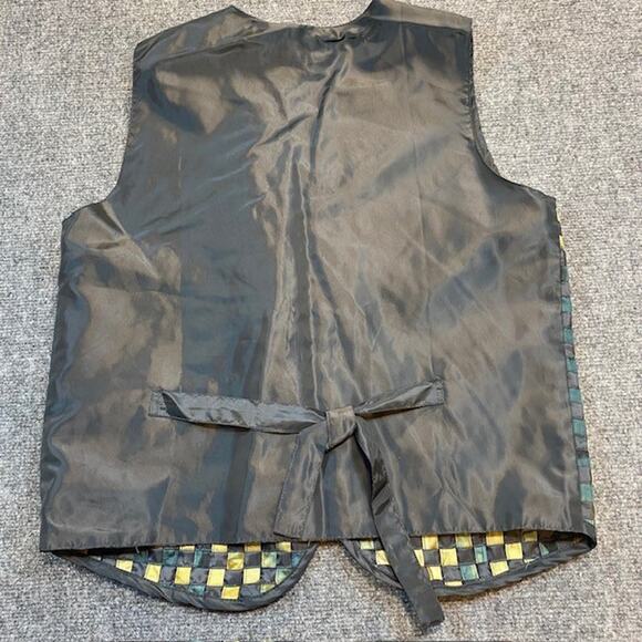 Vintage 80s Effeci Checkerboard Vest Mens Medium Creazioni Black Tie Dye Artsy - Picture 3 of 7